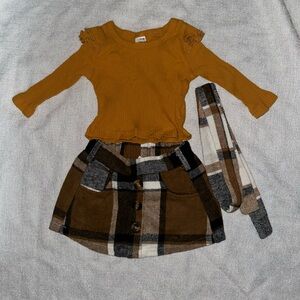 SHEIN Brown, Black Plaid & burnt mustard shirt Skirt Set